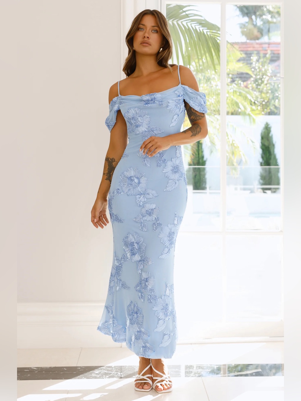 You’re Magic Off Shoulder Mesh Maxi Dress